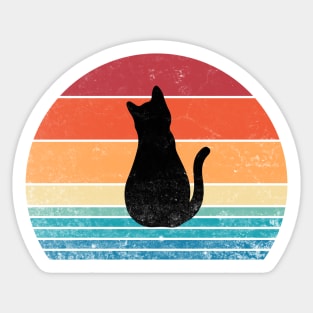 Black Cat Sitting Retro 80s Style Sunset Cute Kitten Vintage Funny Cat Sticker